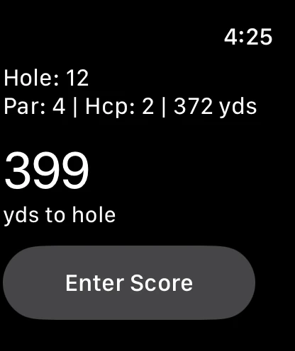 Greens on Apple Watch showing yards to the hole